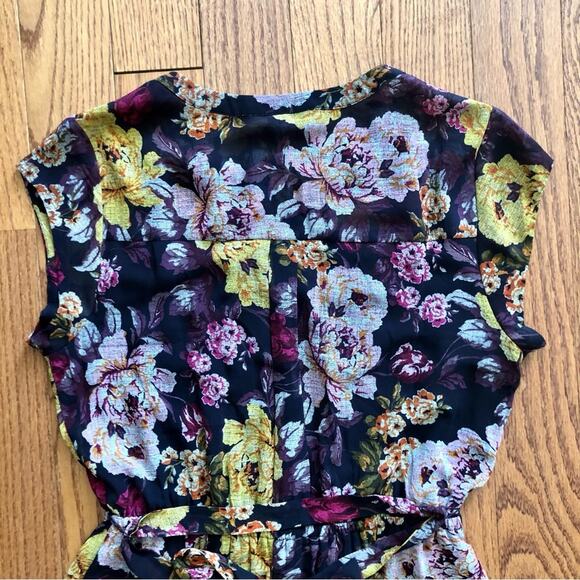 DR2 Floral Lined Sleeveless Belted Elasticized Waist Maroon Dress Women’s Size S - Picture 12 of 13